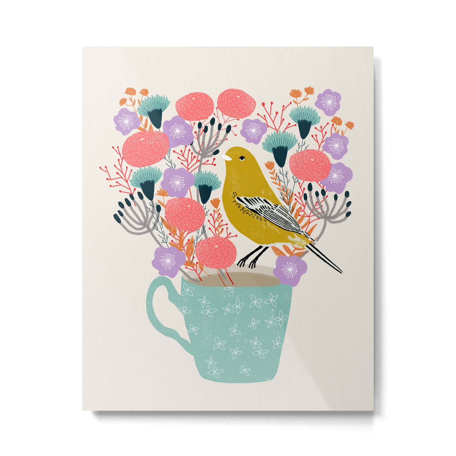 Bird and Flowers - Warbler by Andrea Lauren Metal Print Gallery Image 4