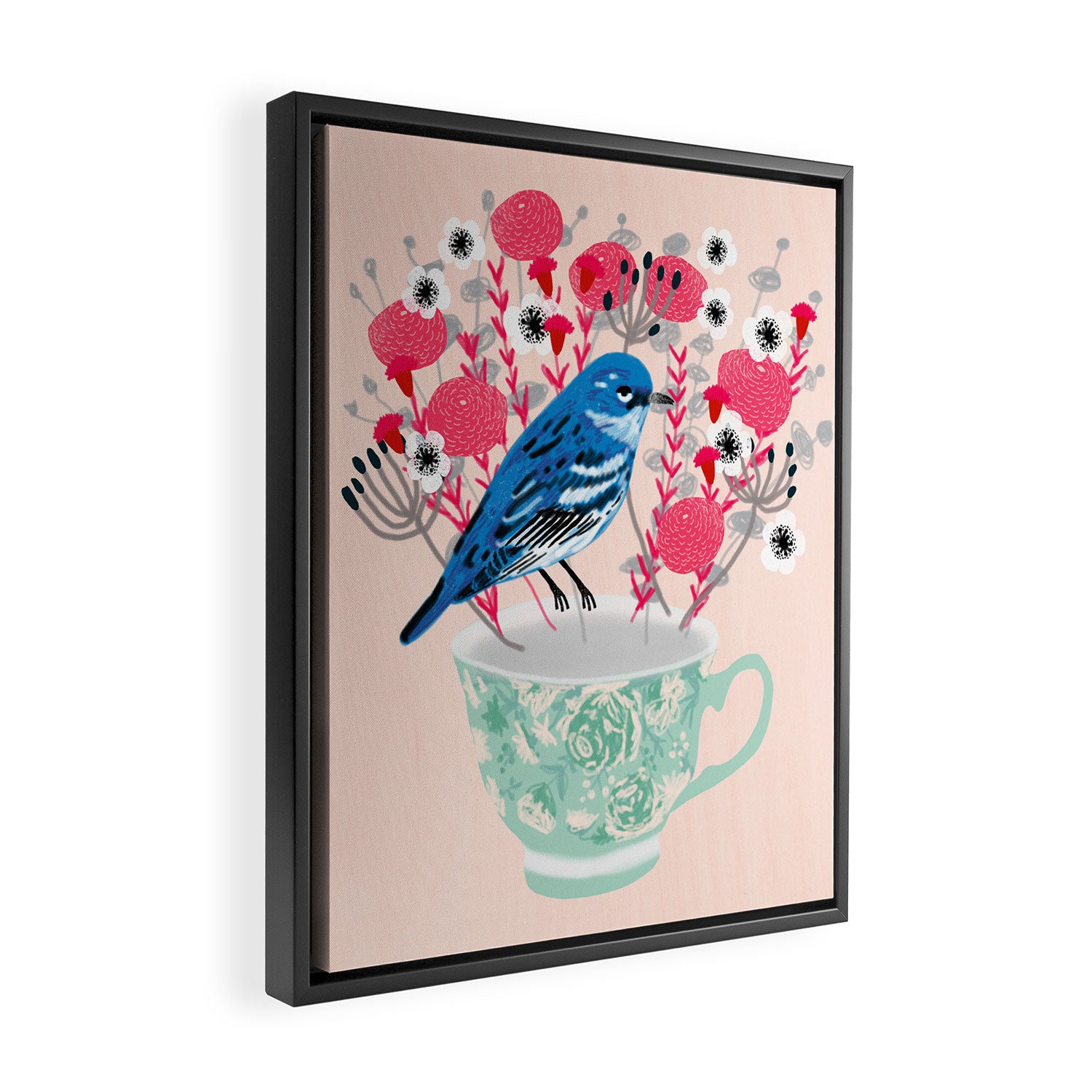 Bird on a Teacup by Andrea Lauren  Framed Canvas Print Gallery Image 2