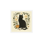 Black Cat Familiar - Autumn Witchy Cat with Pumpkin, Flowers, and Key Art Print Gallery Image 1