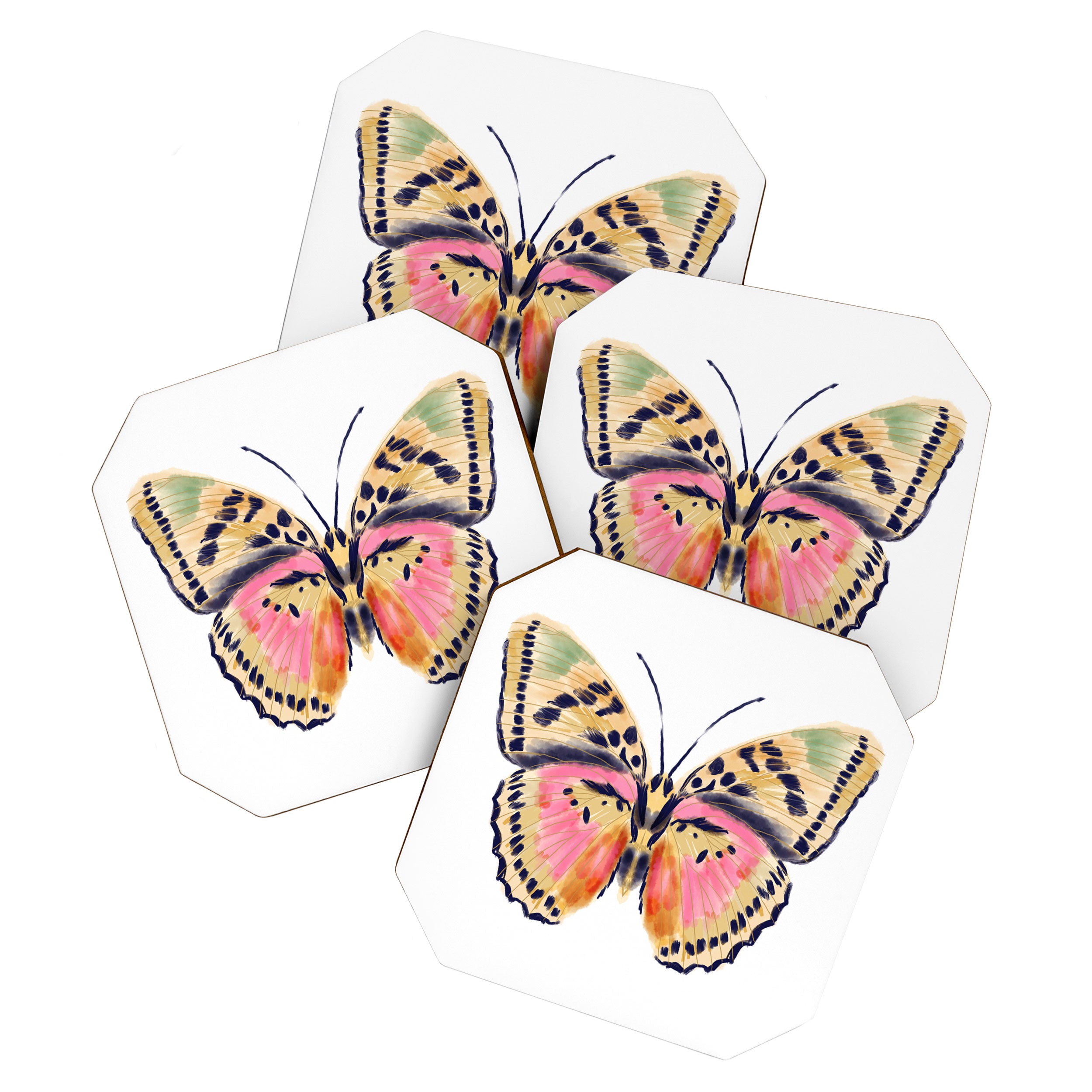Butterfly Study no. 14 - butterfly art, watercolor butterfly, watercolor butterflies, painted butterfly, butterfly art, pink and yellow butterfly Coaster Gallery Image 1