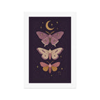 Celestial Moths -  Plum and Gold Night Insect Illustration with Moon and Stars Art Print Gallery Image 1