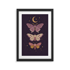 Celestial Moths -  Plum and Gold Night Insect Illustration with Moon and Stars Framed Art Print Gallery Image 2