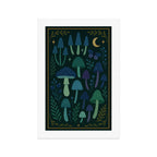 Cool-Tone Folk Mushroom Print - Enchanted Night Forest Wall Art Art Print Gallery Image 1