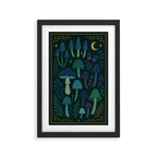 Cool-Tone Folk Mushroom Print - Enchanted Night Forest Wall Art Framed Art Print Gallery Image 2