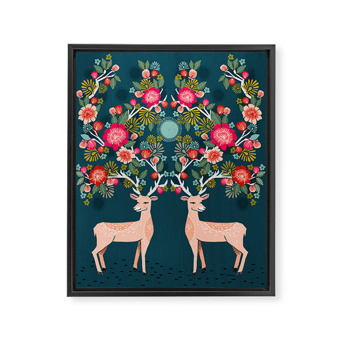 Deer with Flowers by Andrea Lauren  Framed Canvas Print Gallery Image 1