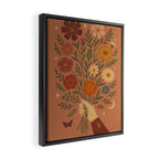 Folk Bouquet - Whimsical Hand Holding Wildflowers under Moon and Stars Framed Canvas Print Gallery Image 2
