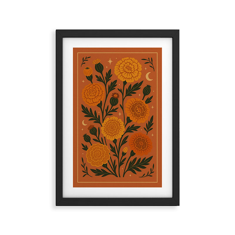 Folk Marigolds Botanical Print -  Vintage Floral Wall Art Framed Art Print Gallery Image 2