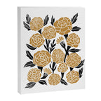 Golden Flowers - floral, yellow, golden yellow, ochre, linocut, woodcut, woodblock Canvas Print Gallery Image 6