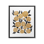 Golden Flowers - floral, yellow, golden yellow, ochre, linocut, woodcut, woodblock Framed Canvas Print Gallery Image 6