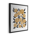 Golden Flowers - floral, yellow, golden yellow, ochre, linocut, woodcut, woodblock Framed Canvas Print Gallery Image 2