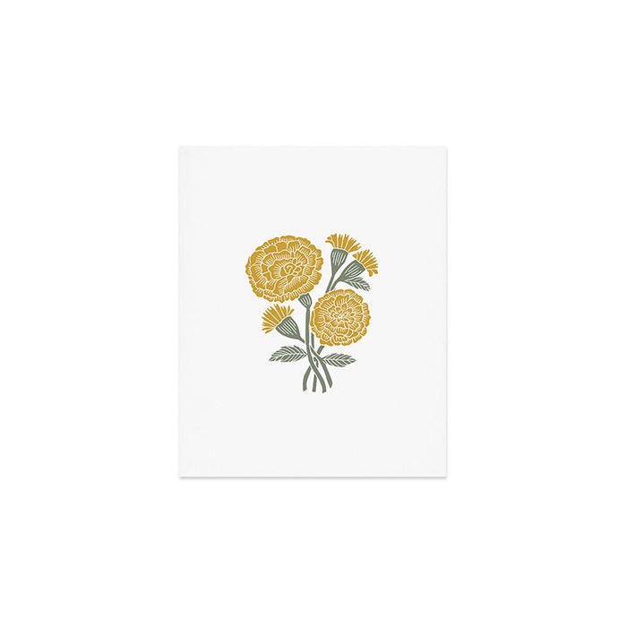 Marigold - gold marigold, yellow,  yellow flowers, yellow floral, linocut art, woodcut art, woodblock art, marigold flowers Art Print Gallery Image 1