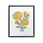 Marigold - gold marigold, yellow,  yellow flowers, yellow floral, linocut art, woodcut art, woodblock art, marigold flowers Framed Canvas Print Gallery Image 6