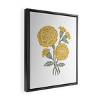 Marigold - gold marigold, yellow,  yellow flowers, yellow floral, linocut art, woodcut art, woodblock art, marigold flowers Framed Canvas Print Gallery Image 2