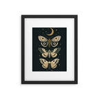 Moonlit Moths - Trio of Celestial Moths with Stars and Crescent Moon on Deep Black Framed Art Print Gallery Image 5