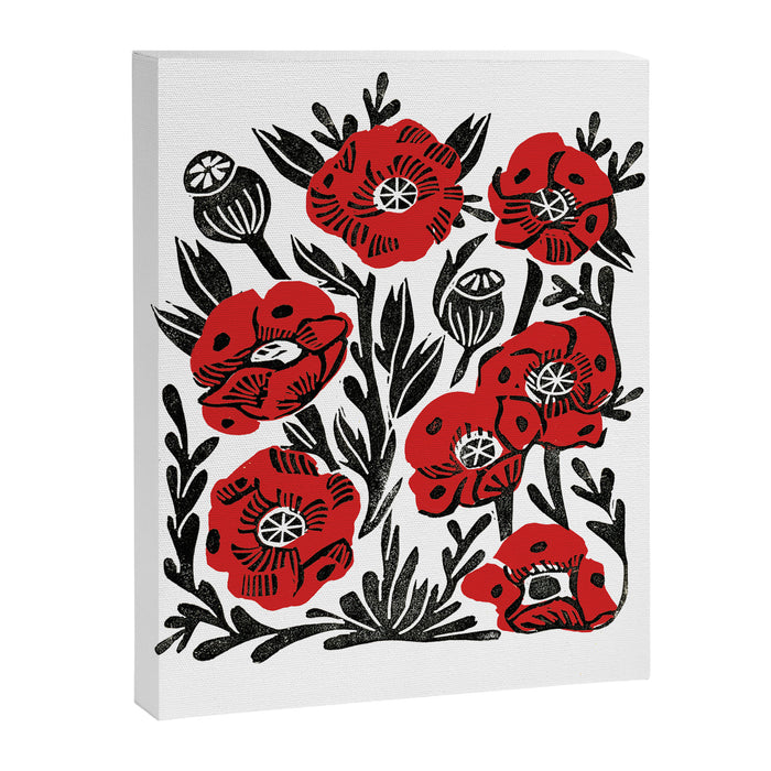 Poppies - linocut art,, linocut, woodcut, woodblock, floral art, poppies, poppy art, andrea lauren Canvas Print Gallery Image 1
