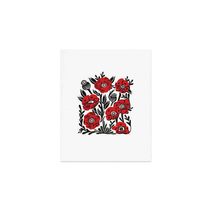 Poppies - linocut art,, linocut, woodcut, woodblock, floral art, poppies, poppy art, andrea lauren Art Print Gallery Image 1
