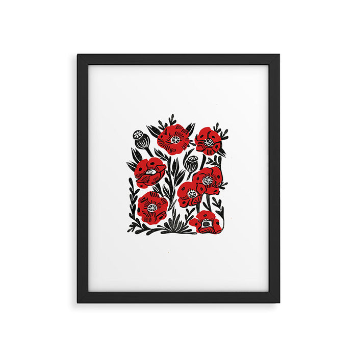 Poppies - linocut art,, linocut, woodcut, woodblock, floral art, poppies, poppy art, andrea lauren Framed Art Print Gallery Image 1