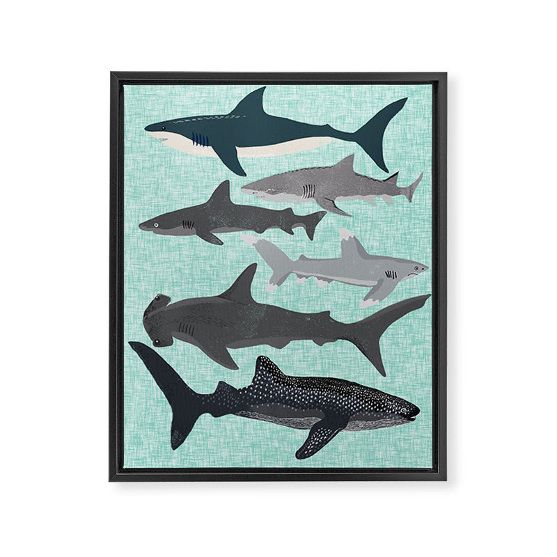 Sharks nature animal illustration texture print marine biologist sea life ocean Andrea Lauren Framed Canvas Print Gallery Image 6