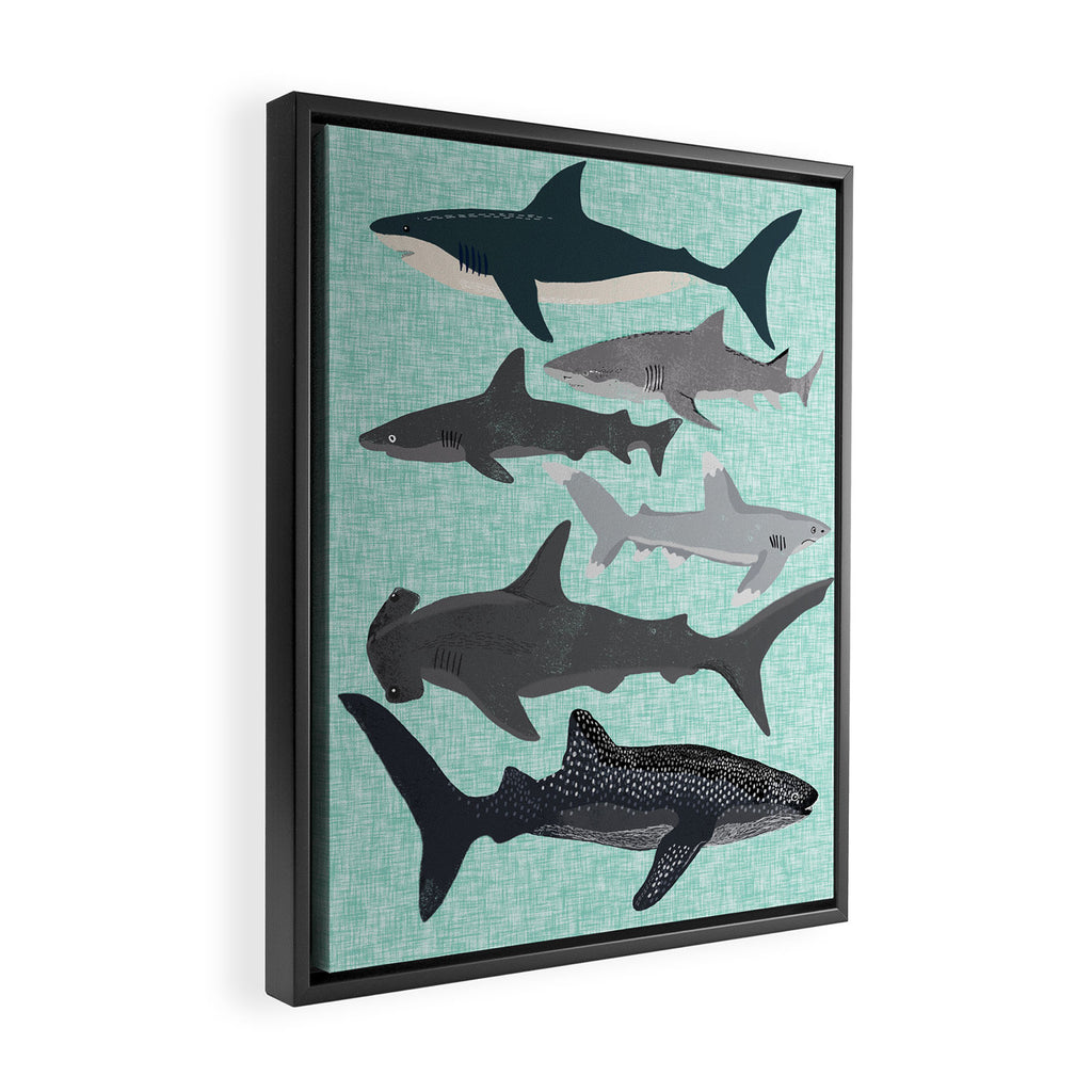 Sharks nature animal illustration texture print marine biologist sea life ocean Andrea Lauren Framed Canvas Print Gallery Image 2