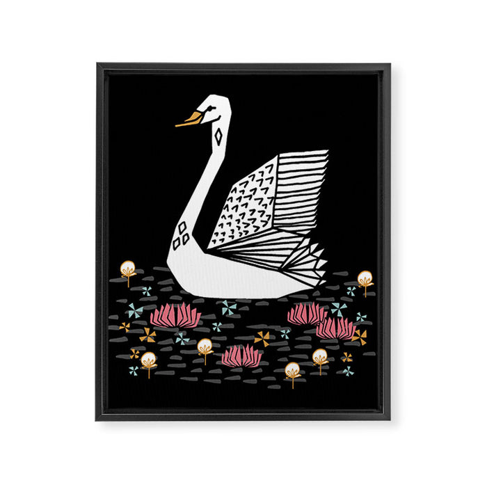 Swan bird art screenprint nature decor swans by andrea lauren Framed Canvas Print Gallery Image 1
