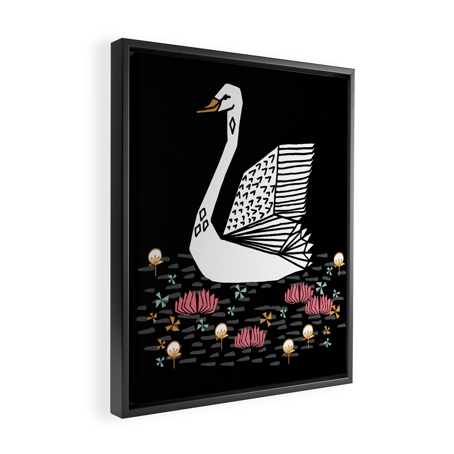 Swan bird art screenprint nature decor swans by andrea lauren Framed Canvas Print Gallery Image 2