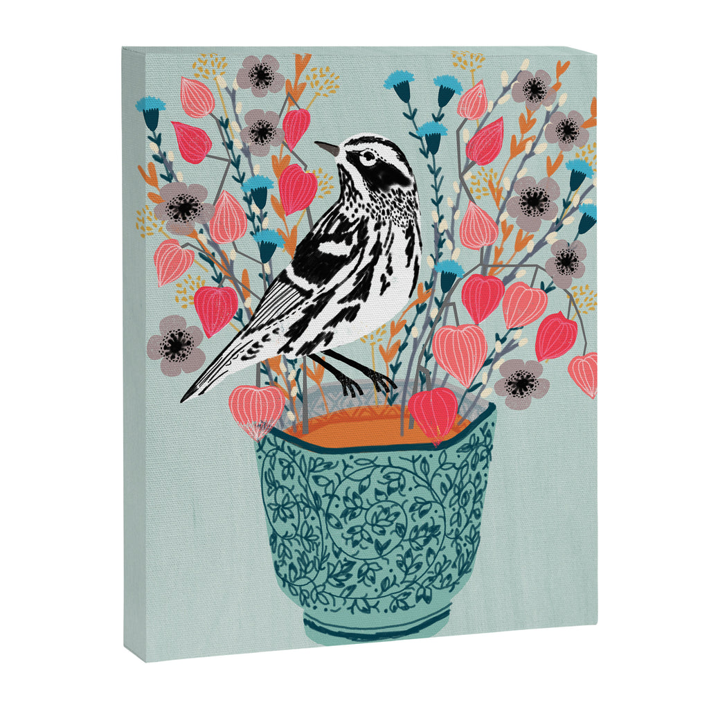 Tea and Flowers - Black and White Warbler by Andrea Lauren Canvas Print Gallery Image 6