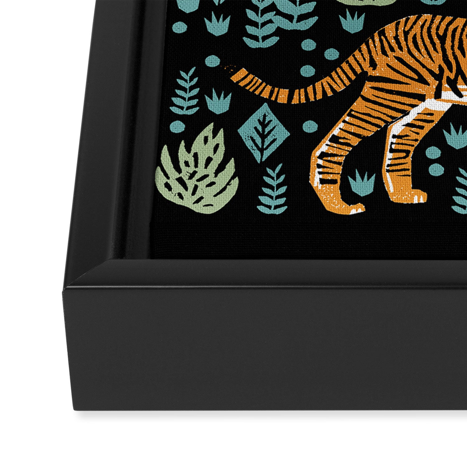 Tiger forest tropical tigers screen print art by andrea lauren Framed Canvas Print Gallery Image 3