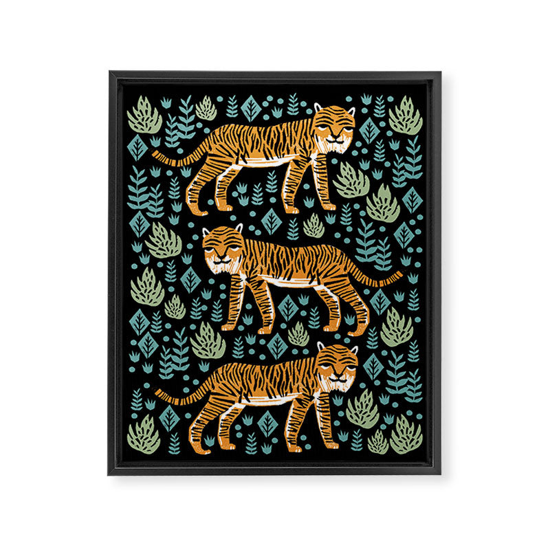 Tiger forest tropical tigers screen print art by andrea lauren Framed Canvas Print Gallery Image 6