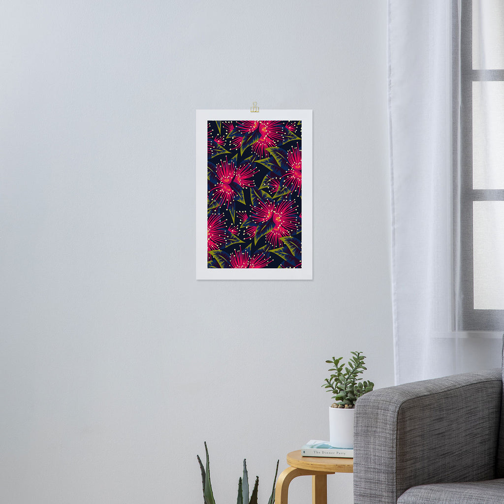 New Zealand Rata floral print (Night) Art Print Gallery Image 3