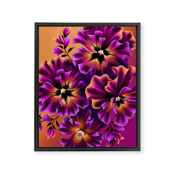 Pansies Floral - Peach and Purple Framed Canvas Print Gallery Image 1