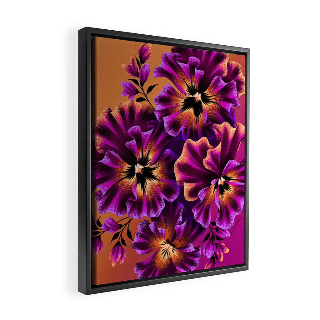 Pansies Floral - Peach and Purple Framed Canvas Print Gallery Image 2