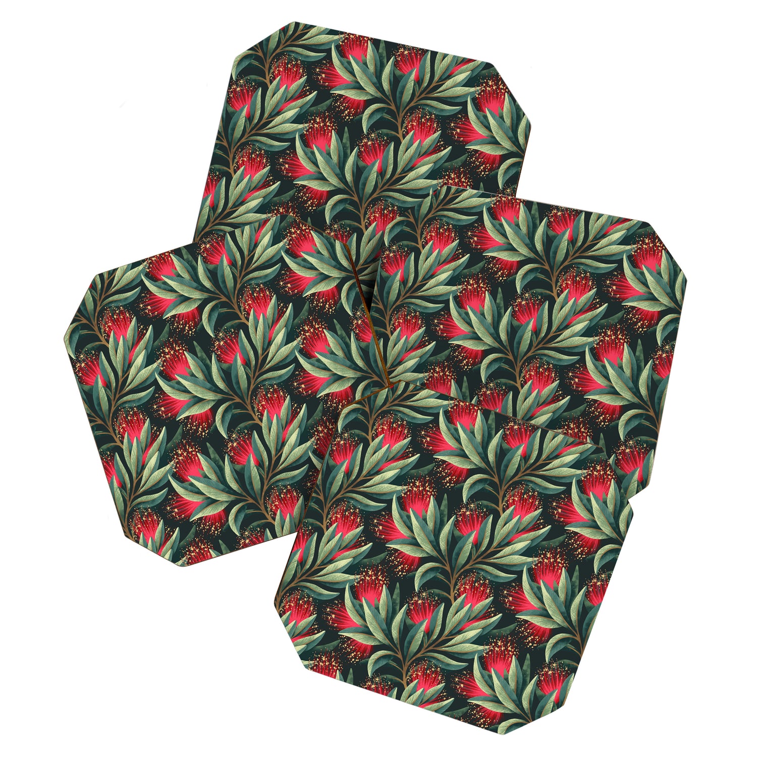 Pohutukawa - Red / Natural Green Coaster Gallery Image 1