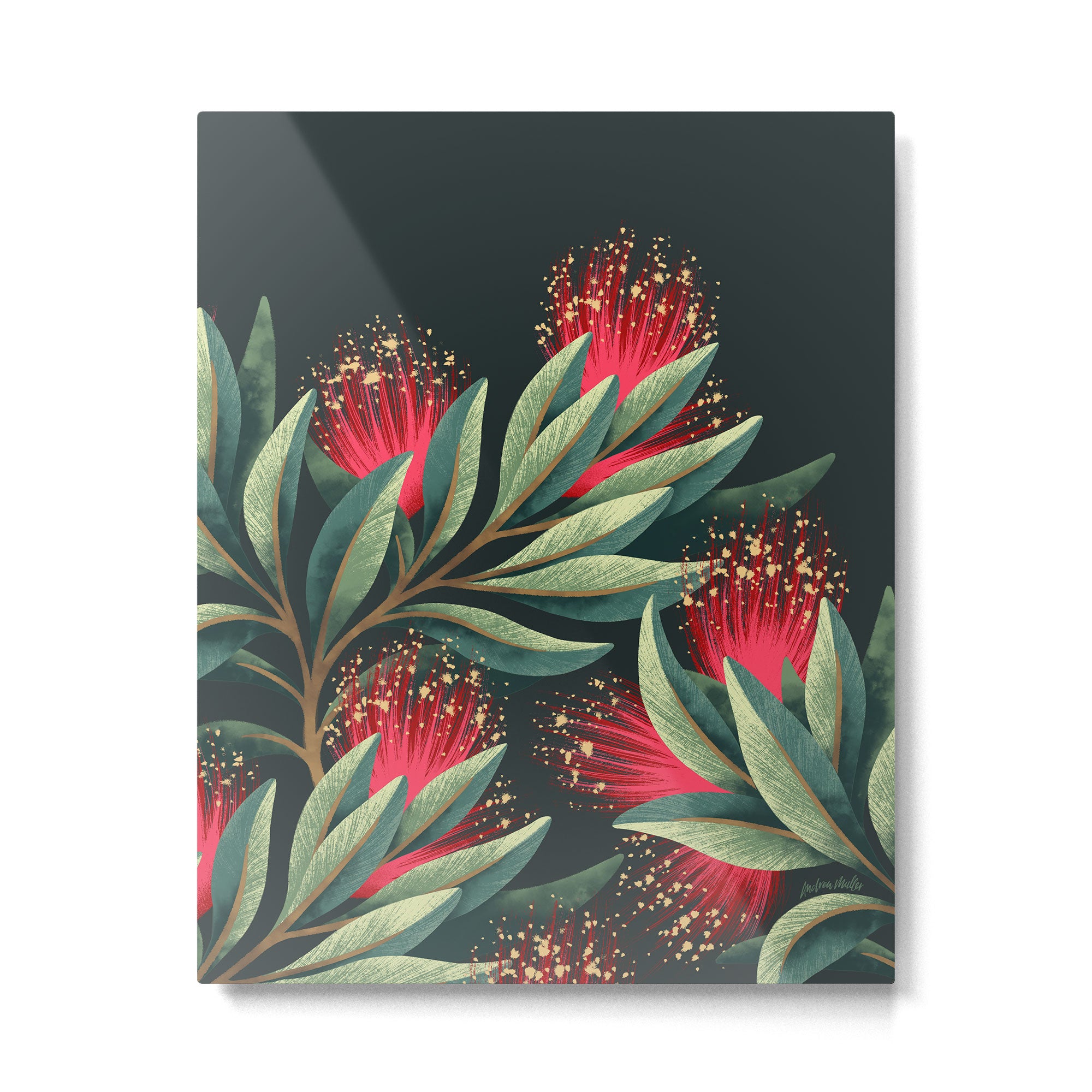 Pohutukawa - Red / Natural Green Metal Print Gallery Image 4