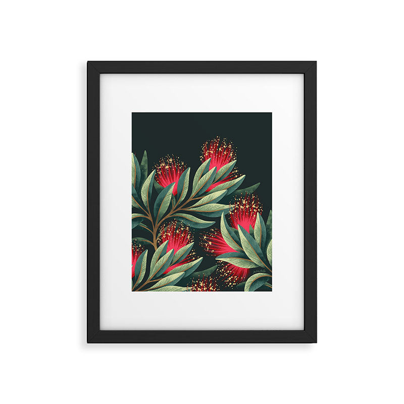 Pohutukawa - Red / Natural Green Framed Art Print Gallery Image 5