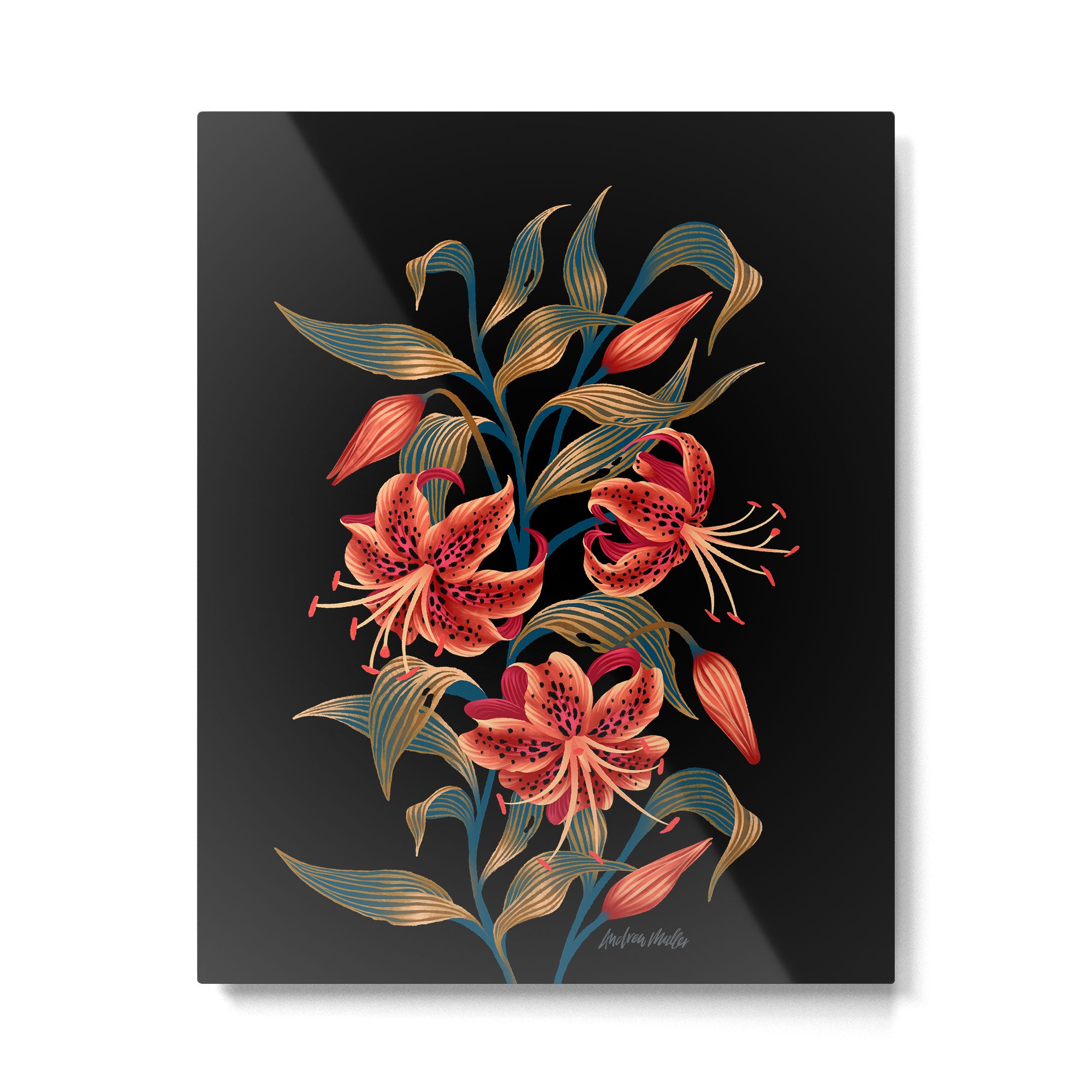 Tiger Lily - Orange Green Metal Print Gallery Image 4