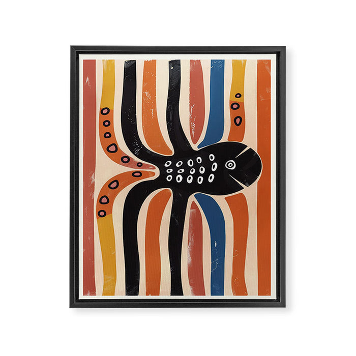 Abstract Octopus with Retro Lines Framed Canvas Print Gallery Image 1