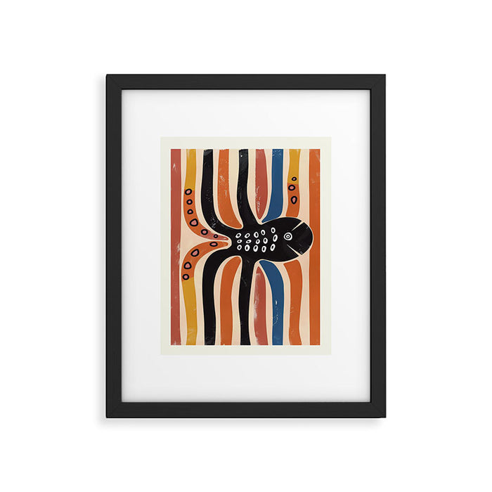 Abstract Octopus with Retro Lines Framed Art Print Gallery Image 1