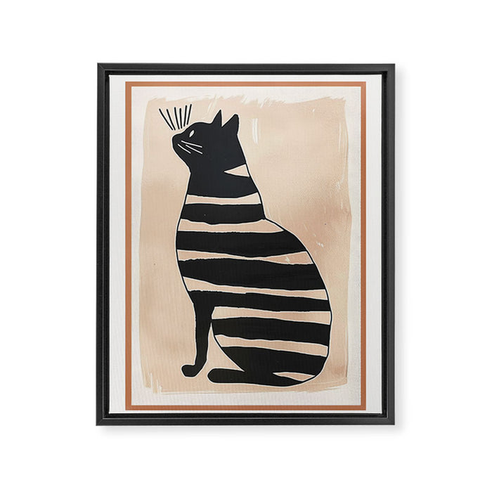 Black Cat with Bold Stripes Framed Canvas Print Gallery Image 1