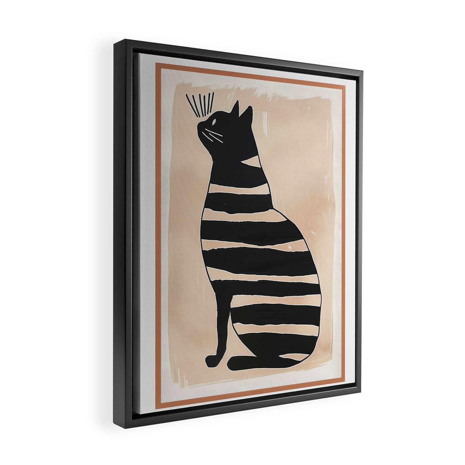 Black Cat with Bold Stripes Framed Canvas Print Gallery Image 2