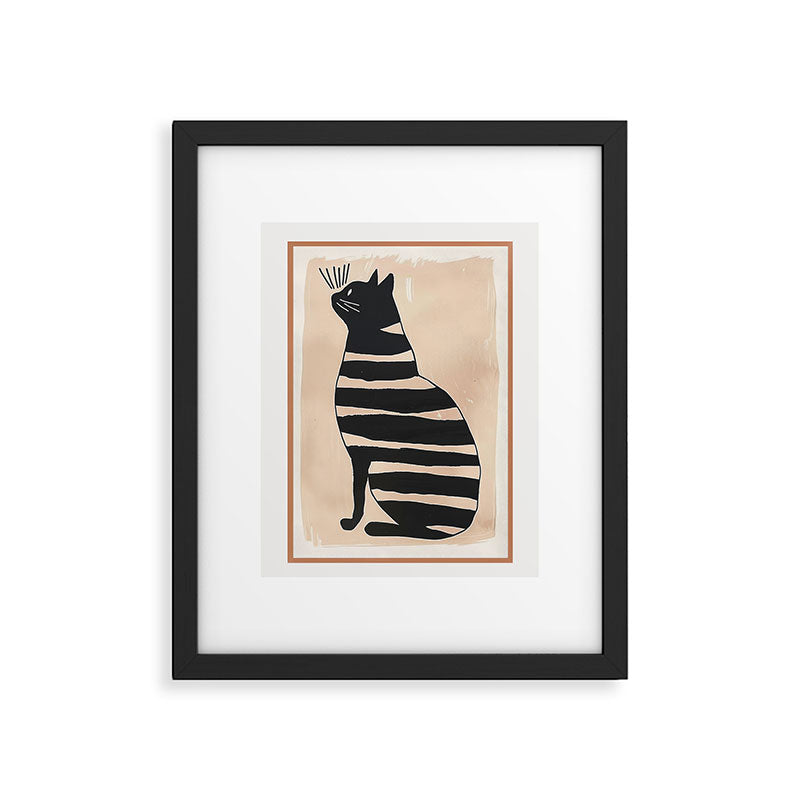 Black Cat with Bold Stripes Framed Art Print Gallery Image 5