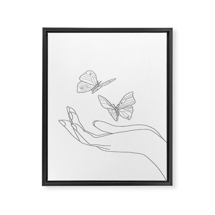 Butterflies on the Palm of the Hand Framed Canvas Print Gallery Image 1
