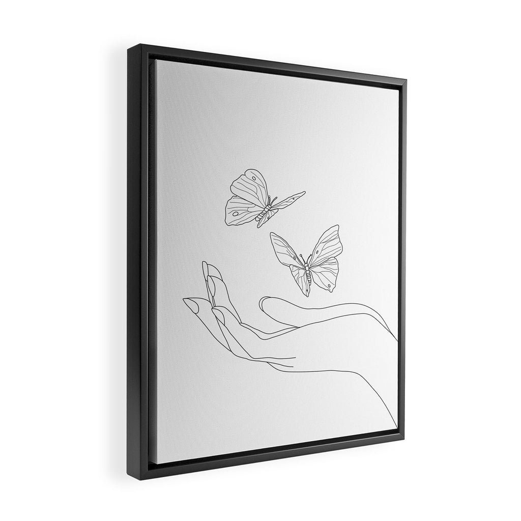 Butterflies on the Palm of the Hand Framed Canvas Print Gallery Image 2