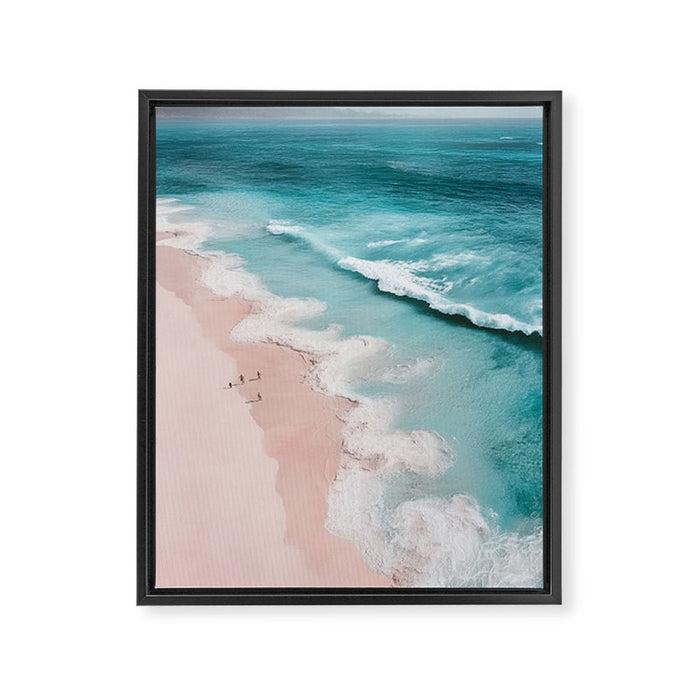 Dream Beach - Aerial Photography of Pink and Turquoise Coast Framed Canvas Print Gallery Image 1