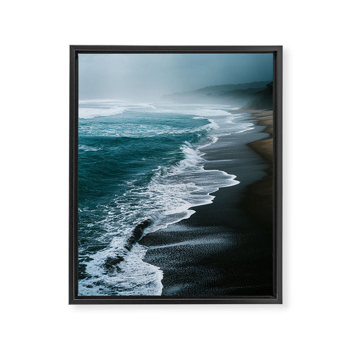 Misty Shoreline - Moody Ocean Photography Print Framed Canvas Print Gallery Image 1