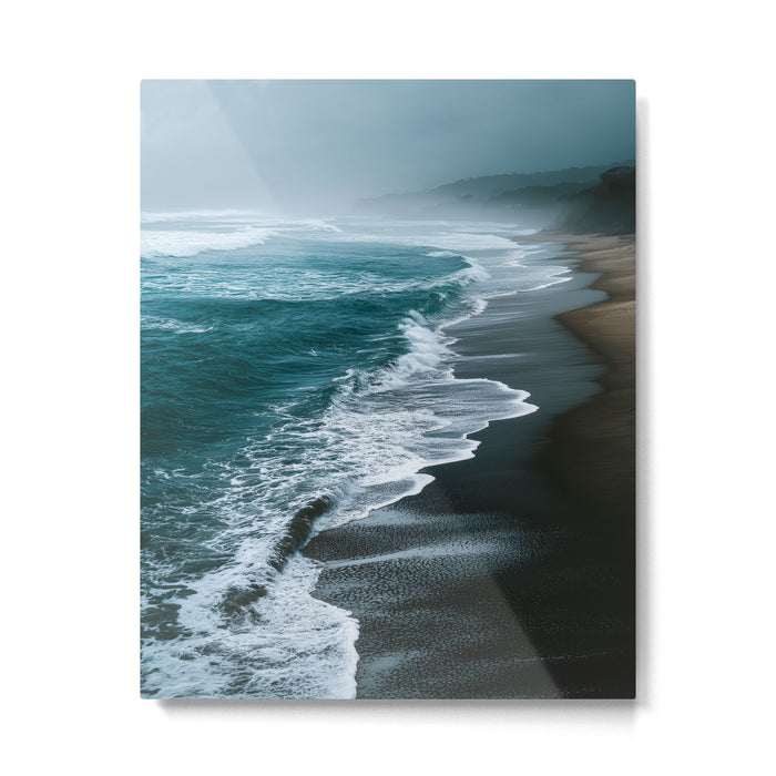 Misty Shoreline - Moody Ocean Photography Print Metal Print Gallery Image 1