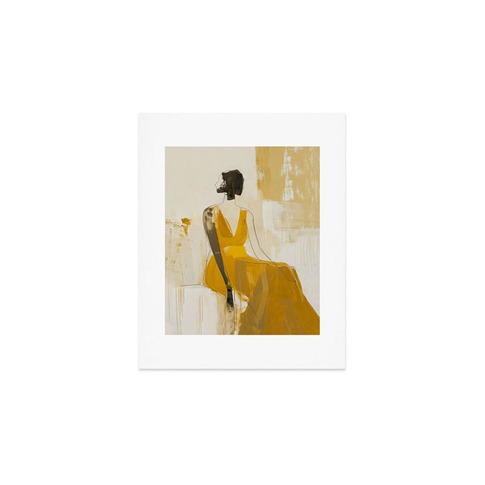 Modern Abstract Woman in Yellow Dress Art Print Gallery Image 1