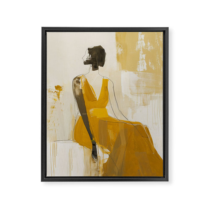 Modern Abstract Woman in Yellow Dress Framed Canvas Print Gallery Image 1