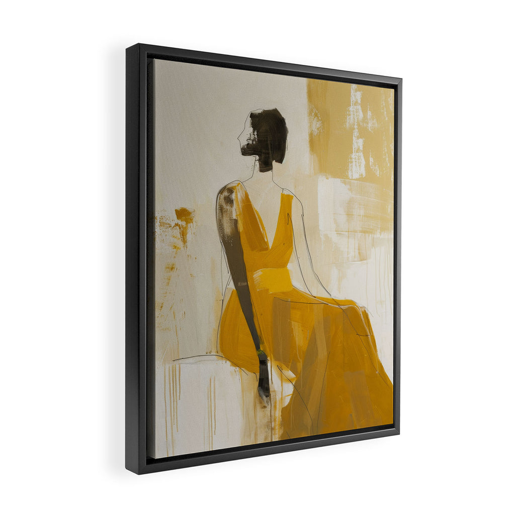 Modern Abstract Woman in Yellow Dress Framed Canvas Print Gallery Image 2