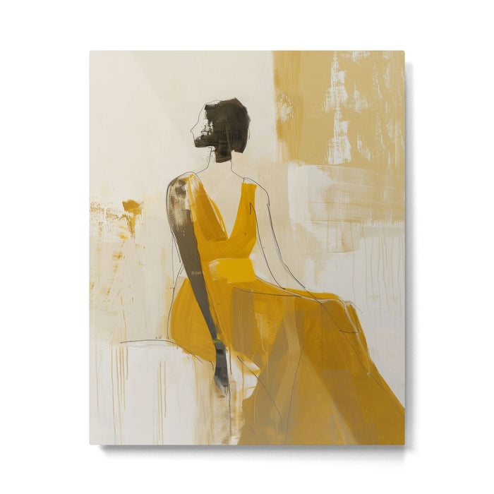 Modern Abstract Woman in Yellow Dress Metal Print Gallery Image 1