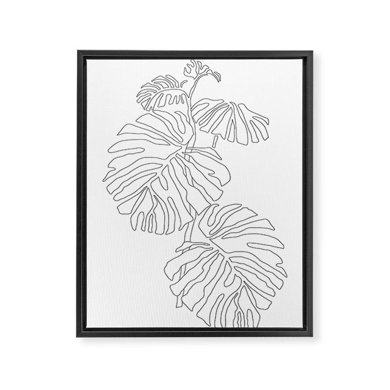 Monstera Leaf Line Drawing Framed Canvas Print Gallery Image 6